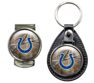 NFL Colts Open Field Camo Leather Fob Key Chain& Money Clip — 