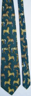 Countess Mara Carousel Horse Carnival Turquoise Green Silk Neck Tie
