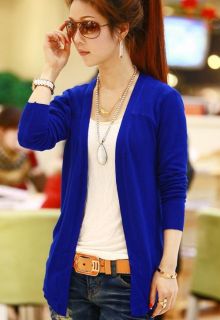 GA52 Blue Korean Women Candy Color Long Sleeve Cardigan Knit Top