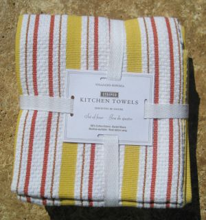 WILLIAMS SONOMA KITCHEN TOWELS STRIPED YELLOW ORANGE BASKETWEAVE