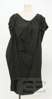 Marni Black Cotton Cap Sleeve Gathered Tie Back Dress Size 42