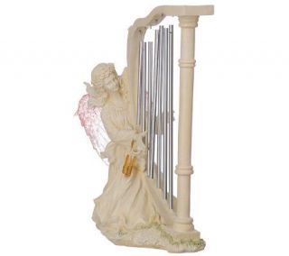 Angel Statuary with Harp Wind Chime and Solar Light —