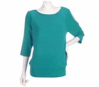 Susan Graver Liquid Knit Split Sleeve Top with Banded Bottom   A213354