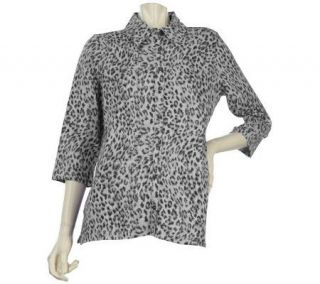 Denim & Co. 3/4 Sleeve Leopard Print Button Front Big Shirt — 