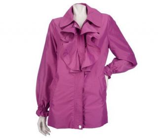 Dennis Basso Water Resistant Iridescent Jacket with Ruffle Front