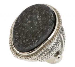 Artisan Crafted Sterling Oval Drusy Gemstone Ring —