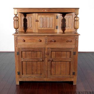 Antique English Georgian Oak Court Cupboard Buffet Sideboard Server