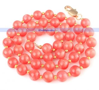 Beautiful 14K Gold GP Clasp 7mm Pink Coral Necklace  GREAT GIFT