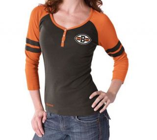 NFL Browns Womens Plus Size 3/4 Sleeve Rib Henley Top —