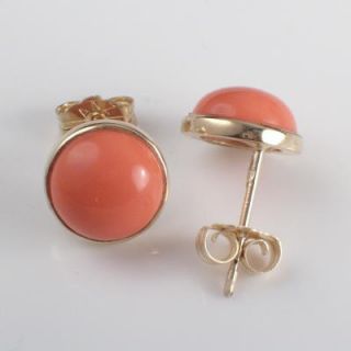 Solid 14k Yellow Gold Coral Stud Earrings