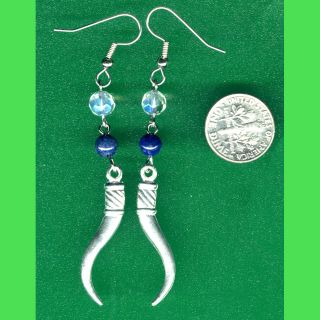 ITALIAN HORN LAPIS AB CRYSAL Beaded EarringsWicca Wiccan Pagan NEW