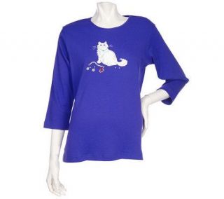 Quacker Factory 3/4 Sleeve Diva Pets T shirt —