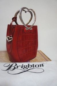 In Box $180 Brighton Corazon Red Croc Leather Heart Handle Hand Bag