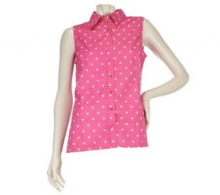 Denim & Co. Sleeveless Polka Dot Button Down Woven Shirt —
