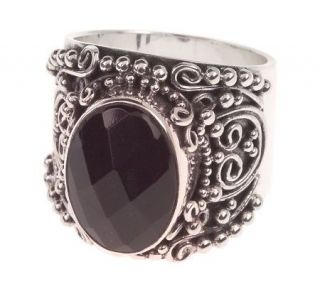 Suarti Artisan Crafted Faceted Black Onyx Scroll Ring, SS —