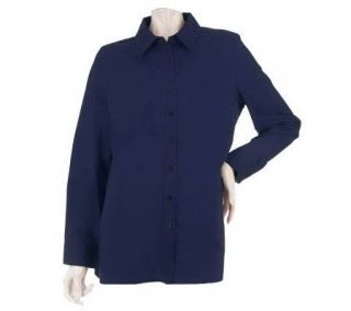Denim & Co. Long Sleeve Point Collar Button Front Woven Tunic
