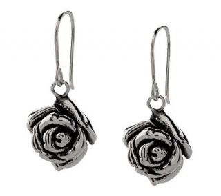 Sterling Dimensional Rose Earrings —