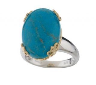 Sterling and Gold Tone Oval Turquoise Ring —