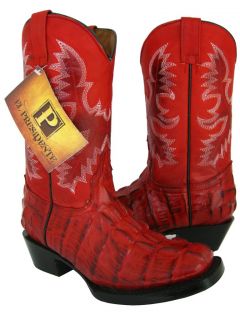  Red Leather Square Toe Crocodile Alligator Western Cowboy Boots