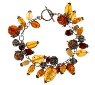 Artisan Crafted Sterling & Amber Bead Charm Bracelet 