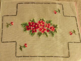   PREWORKED Needlepoint Canvas Tapestry Red Violets Flower Brick Cover