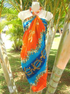 Sarong Blue Orange Turtles Coverup Hawaiian Wrap Dress