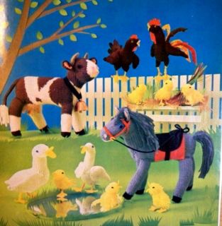 Vintage Farm Animals Stuffed Toy Knitting Patterns Horse Cow Rooster