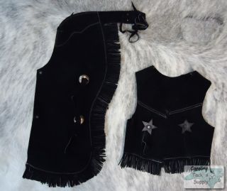  Leather Childrens Chaps Vest Set Great Halloween Cowboy Costume NEW