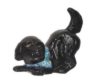 FentonArtGlass Hand Painted Black Lab Puppy 3 1/2 Figurine — 