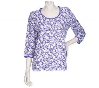 Denim & Co. Scoop Neck 3/4 Sleeve Printed T Shirt with Shirring