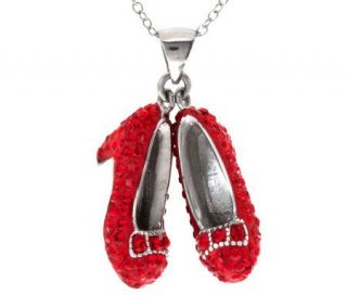 Wizard of Oz Sterling Large Crystal Ruby Slippers Pendant w/Chain 