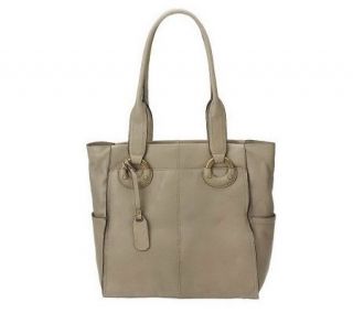 Makowsky Glove Leather Zip Top Tote with Side Pockets   A221267