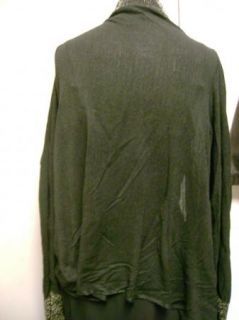 DKNY Donna Karen Cozy Wrap Cardigan Sweater Black with Gold Border M L
