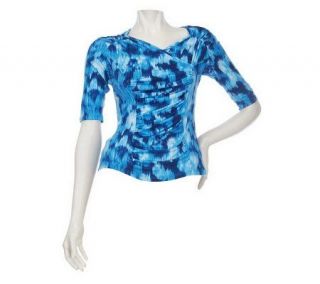 Kelly by Clinton Kelly Printed Top with Ruching Detail —