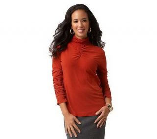 Susan Graver Liquid Knit Long Sleeve Turtleneck with Ruching Detail 