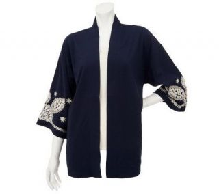 Linea by Louis DellOlio Kimono Sleeve Jacket with Embroidery