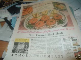 1936 Armour Co Star Corned Beef Hash Tamales Chili Ad