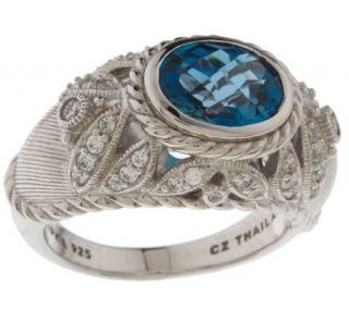 Judith Ripka Sterling 2.50ct Diamonique & London Blue Topaz Ring