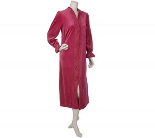 Beguile Velour Zip Front Robe with Lace Detail —
