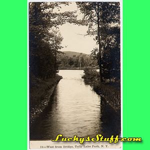 WEST FROM BRIDGE Tully Lake Park NY   1913 Photo POSTCARD Mirror Lake