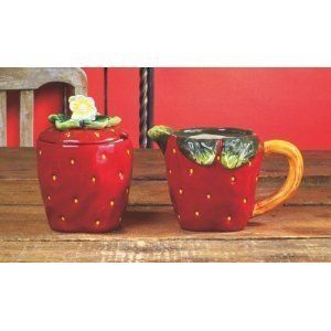 Red Strawberry Sugar and Creamer Set Decor Ceramic 3D New