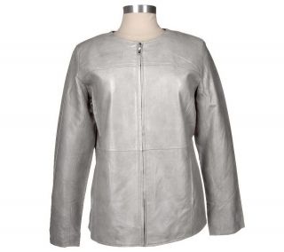 Susan Graver Faux Leather Pearlized Zip Front Jacket   A1469