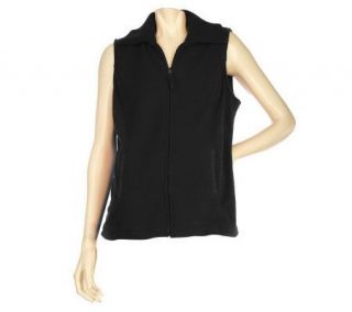 Denim & Co. Zip Front Fleece Vest w/ Ribbed Knit Sweater Collar