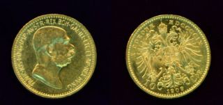 1909 GOLD AUSTRIA 10 CORONA SMALL HEAD EMPEROR FRANZ JOSEPH 1