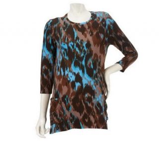 LOGO by Lori Goldstein Abstract Print Knit Top with High Low Hem
