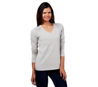 Liz Claiborne New York Long Sleeve T Shirt with Knot Detail   A227960