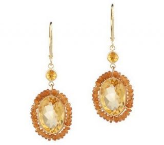 Multi gemstone Bead Border Oval Dangle Earrings 14K Gold —