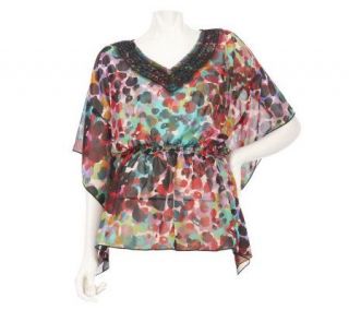 Kelly by Clinton Kelly Printed Scarf Top with Bead Detail —