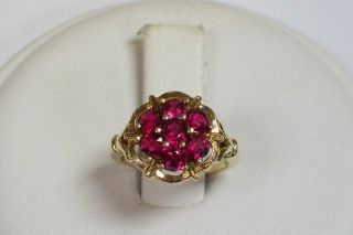 Estate 10K Yellow Gold Created Ruby Cluster Ring