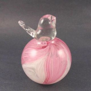 Pink White Swirled Glass Paperweight Bird Jack Conner